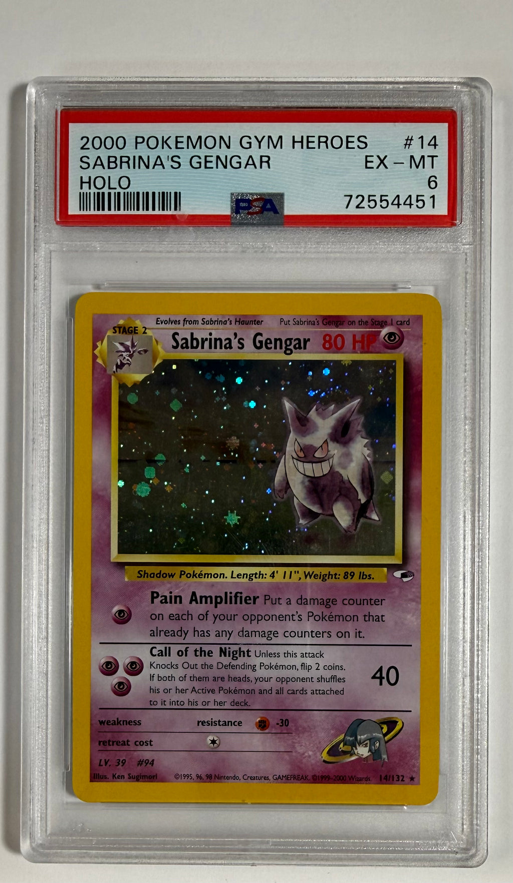 2000 Pokemon Gym Heroes Sabrina's Gengar Holo #14/132 PSA 6