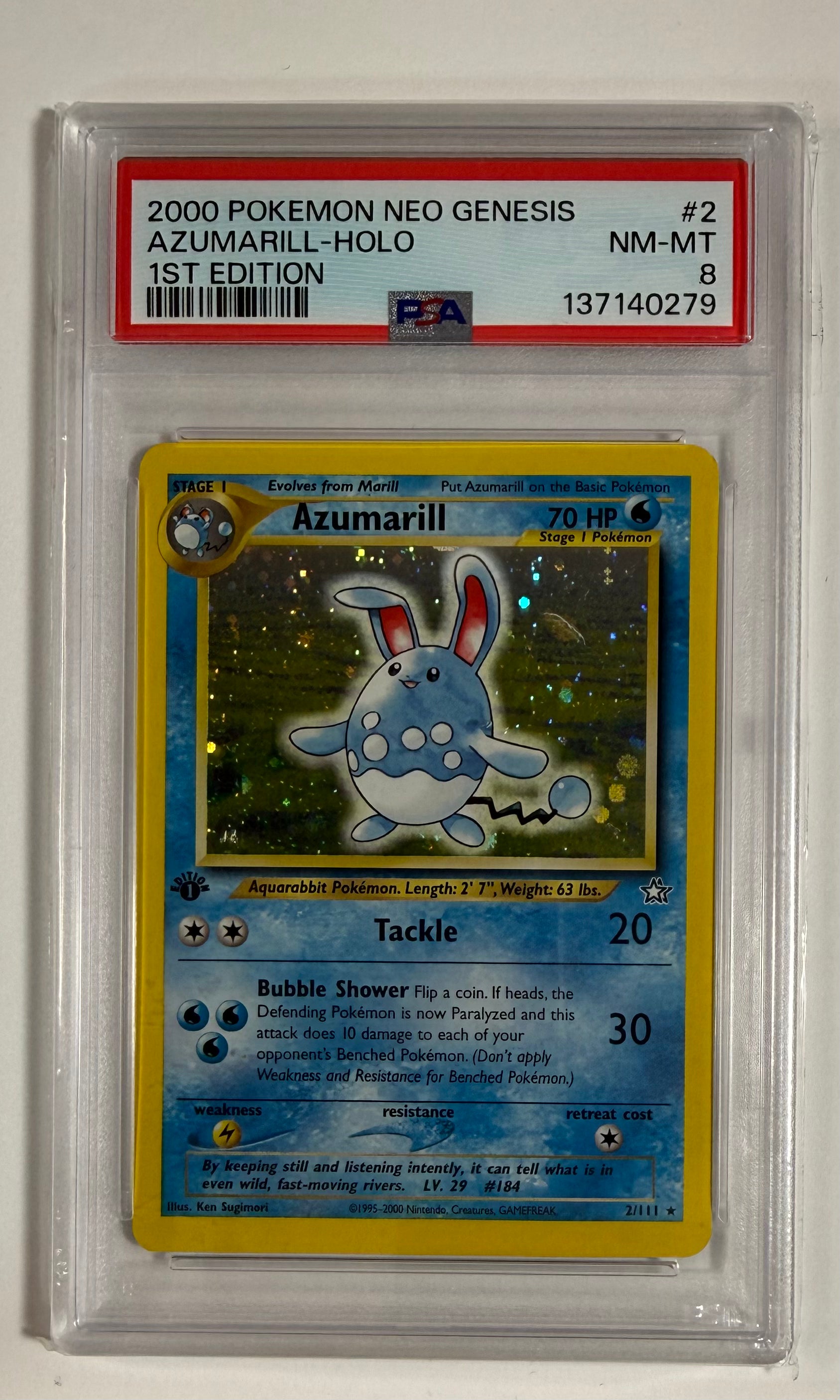 Pokemon Azumarill Neo Genesis 1st Edition Holo Rare #2 PSA 8