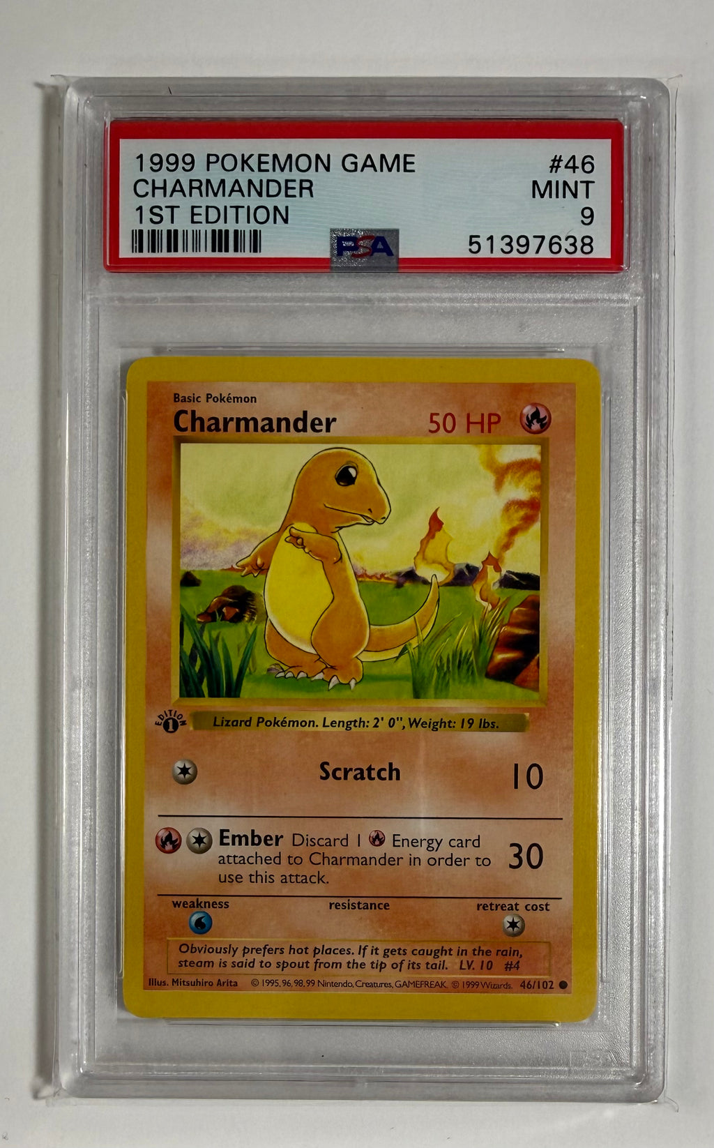 1999 POKEMON BASE SET 1ST EDITION #46 CHARMANDER PSA 9